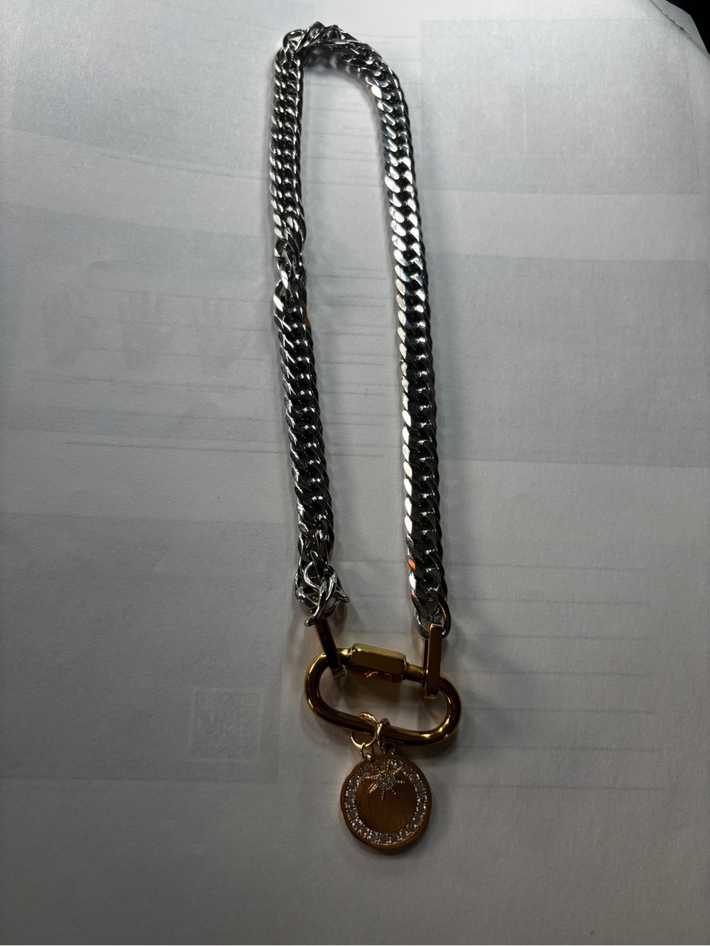 Two-Tone Chain Necklace with Gold Charm